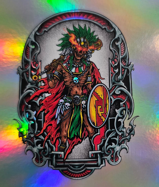 Holographic aztec warrior sticker
